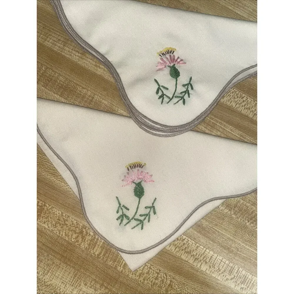 Vintage Handmade Set of 8 Off White Place Mats / Napkin Embroidered Floral